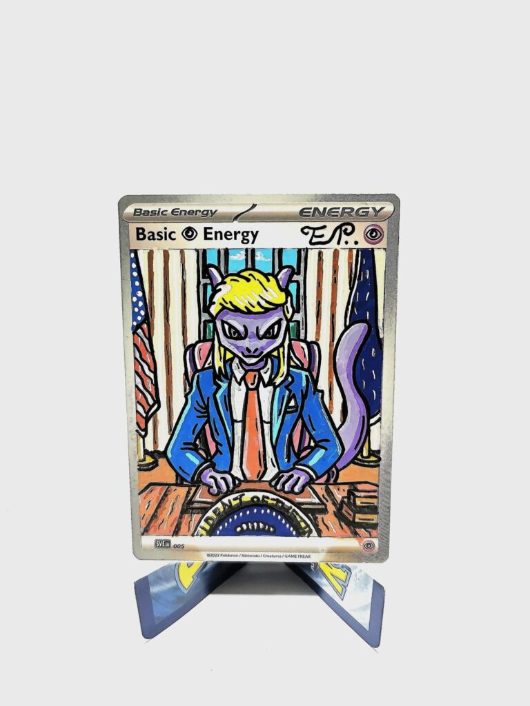 🖌️ My latest hand-painted 1-of-1 Pokémon art card — “Mewtwo for President” 🇺🇸