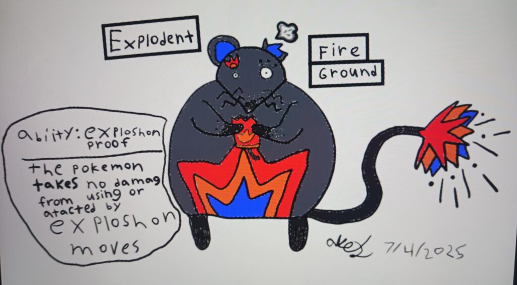 This is my fakèmon baised off the kangaroo mouse and firecrackers but it feels like it's missing something some how any ideas on what thar might be?