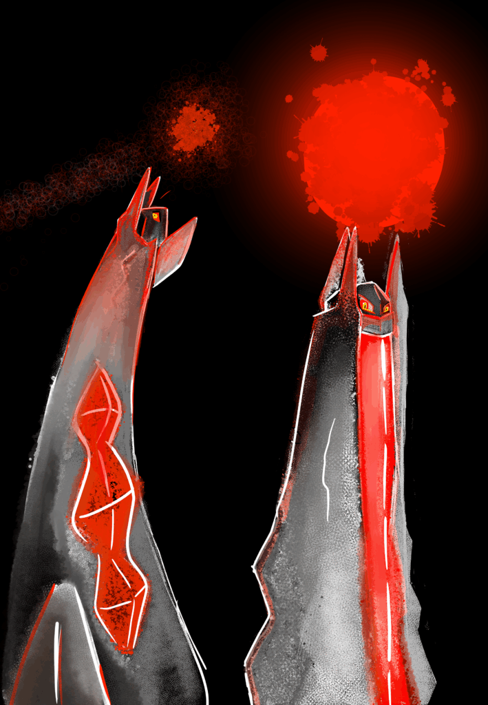 Concept art I made for a old cancelled pokemon fan game- Bloodshot Duraludon