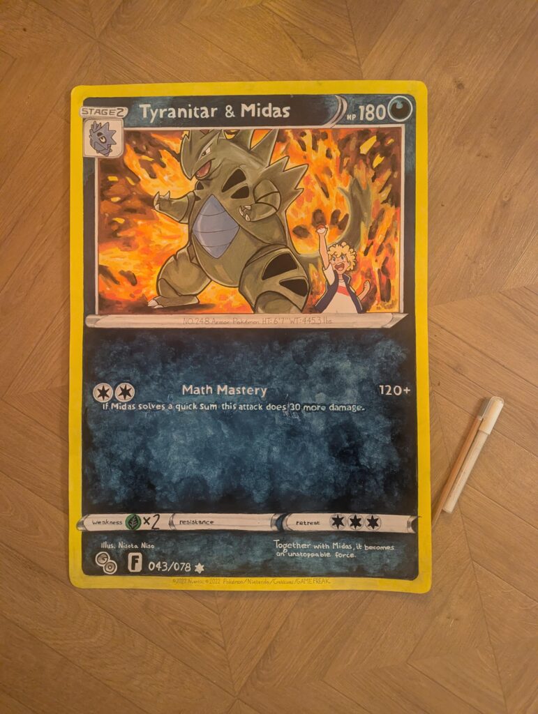 My 5 yo is a big fan so I decided to draw him an XXL card of his favorite pokemon and him.