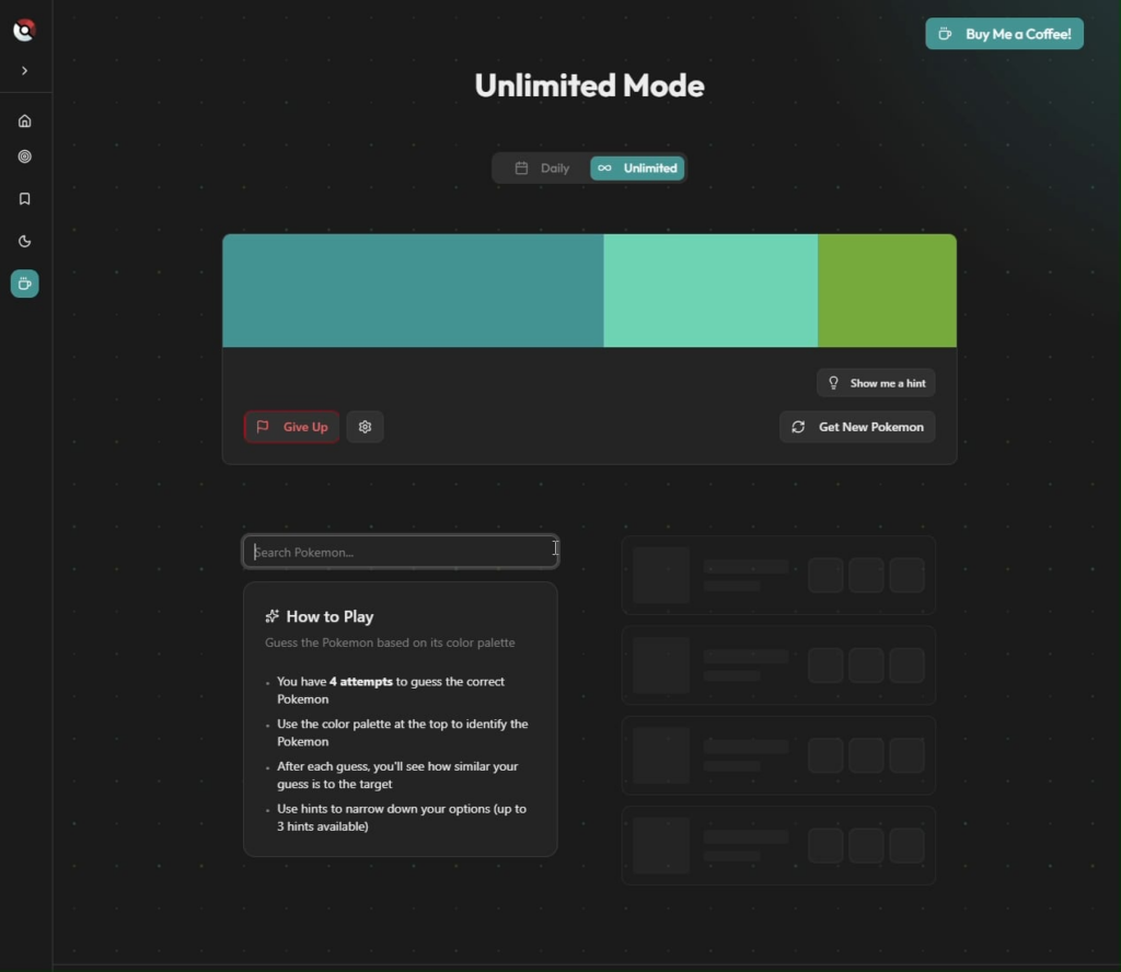 I made a game where you guess the Pokemon by its Color Palette!