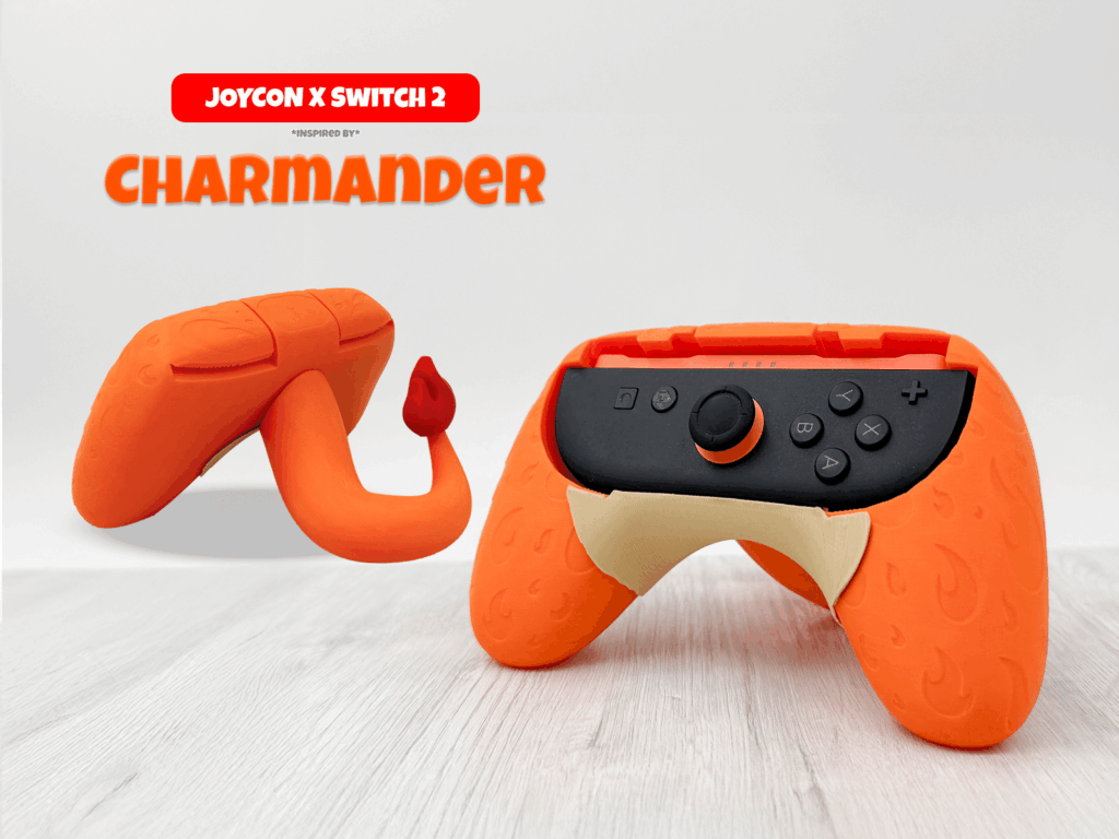 Fan-made 3D printed Charmander Joy-Con grip for Switch 2