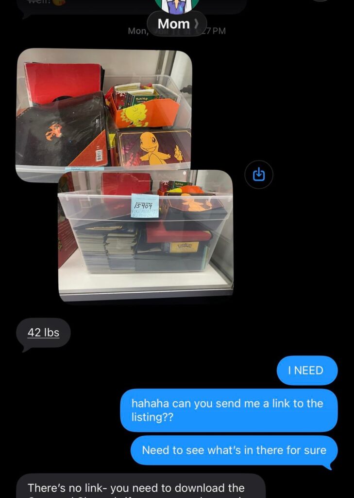 My mom texted me to show me a bulk Pokemon auction at a thrift near home. Moms always know… (Grail Treasure within)