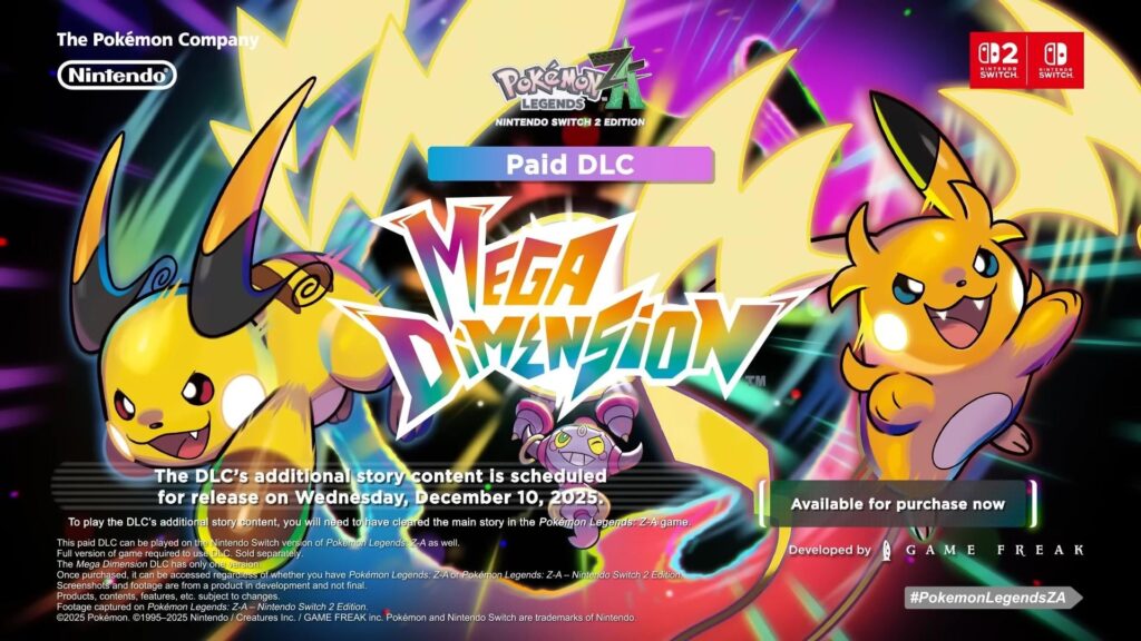 Pokémon Legends: Z-A – Mega Dimension releases on December 10th