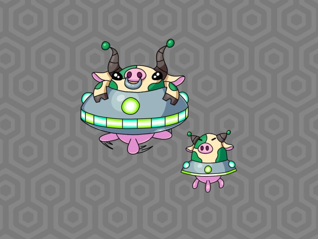Cowsmic and Oumoojin, some alien cow Fakémon!