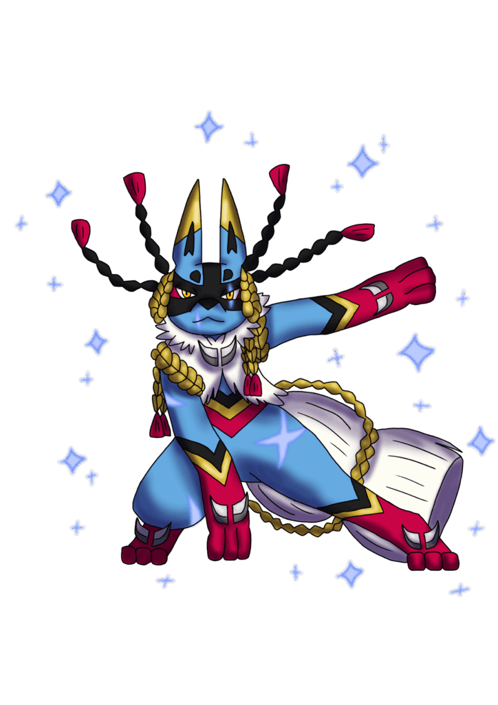 Lucario rising beyond its normal power via Exa-Synchronicity/ V-Drive