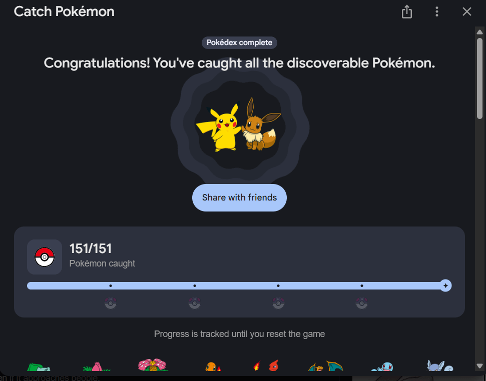 Completed the Google's Pokemon game