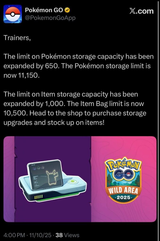 Storage increases are now live for Wild Area Global!