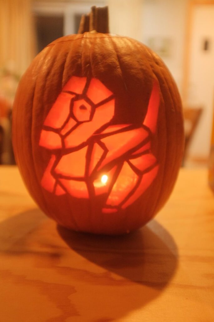 My Porygon Jack o lantern, with my wife's Skitty jack o lantern!
