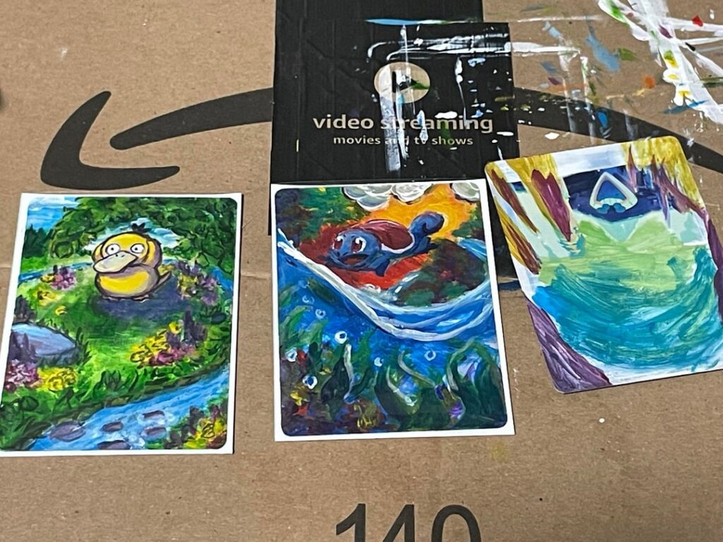 Day two of painting Pokemon cards…