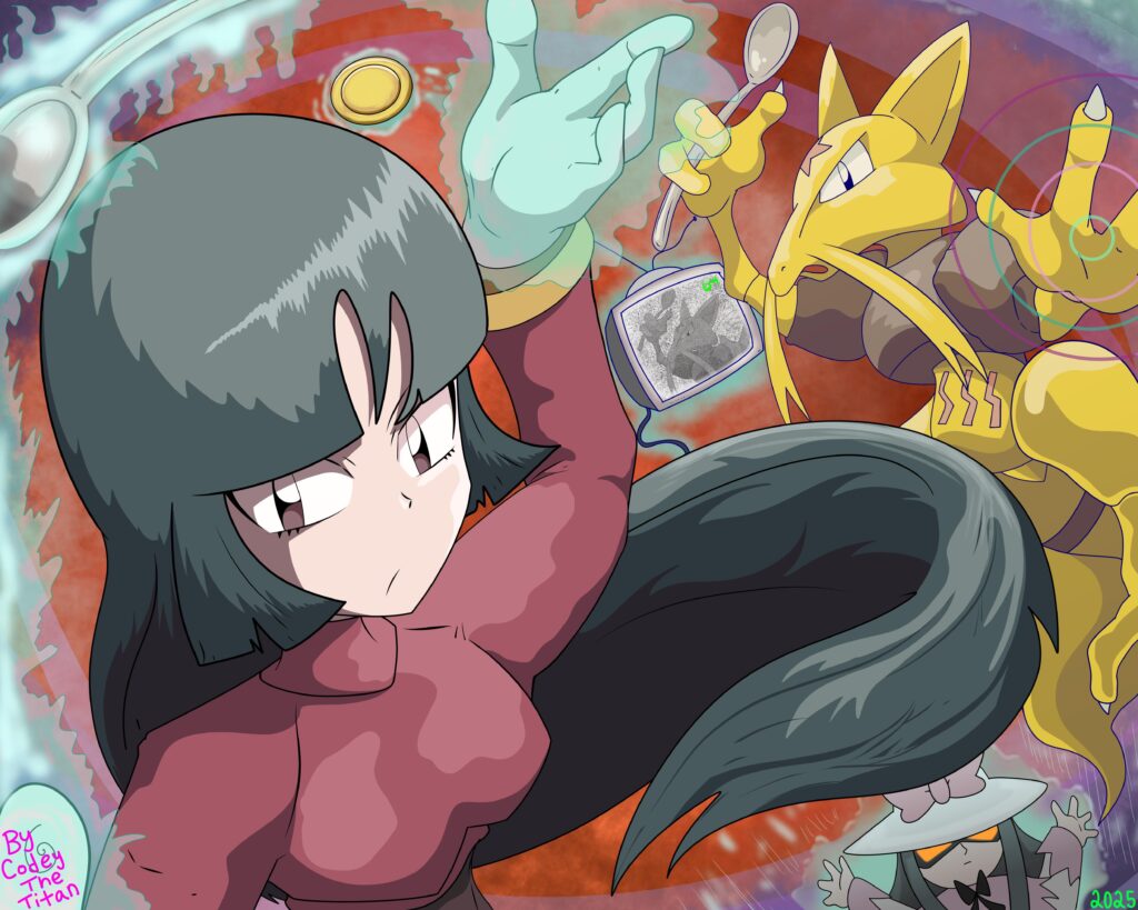 [OC] Felt like drawing Sabrina and her Pokemon Kadabra for the Spooky Season.