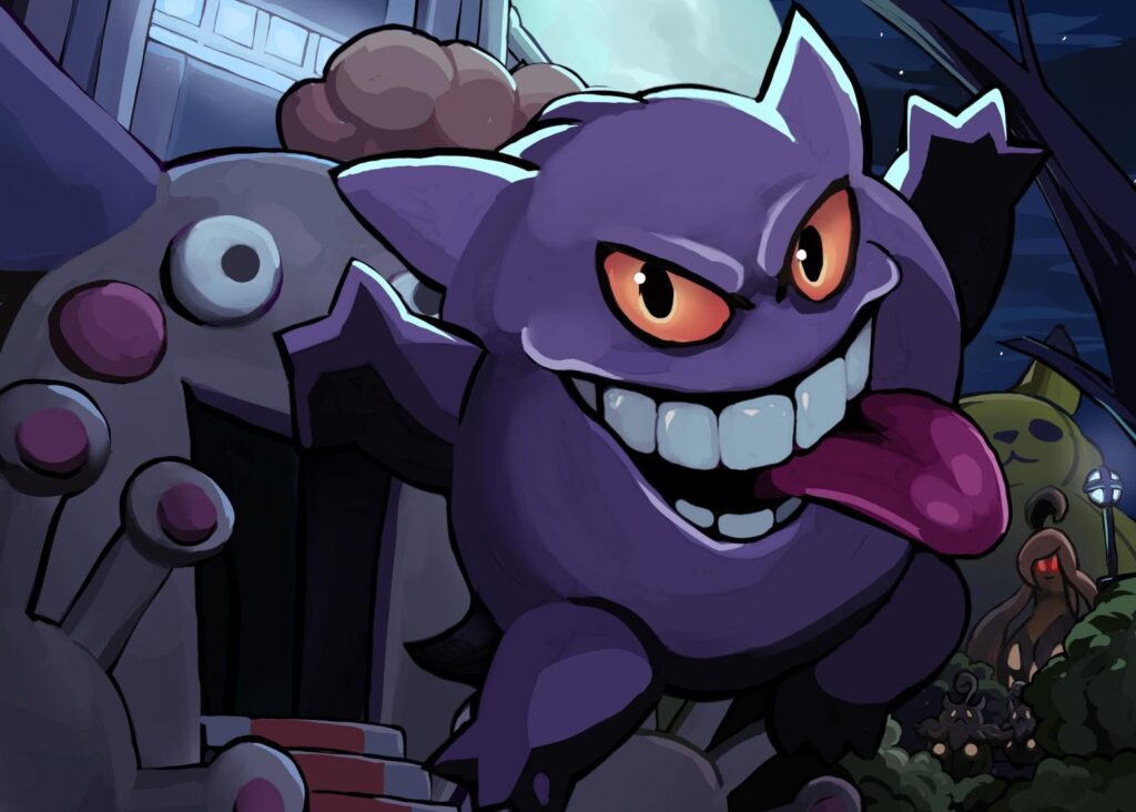 Gengar welcomes you to Mr Mime's funhouse! (art by me)