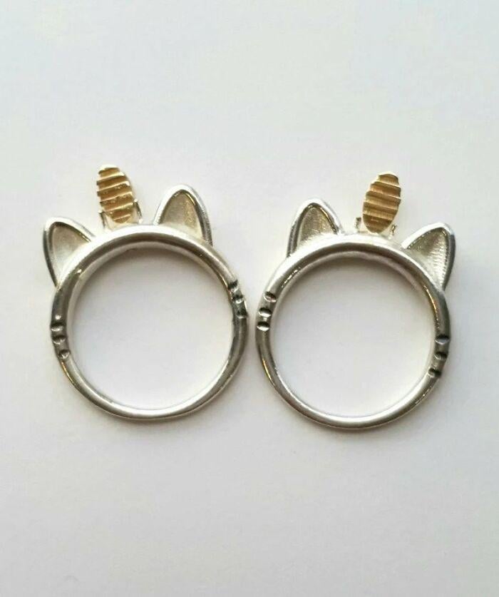Meowth Rings made by me, Silver and Gold (OC)