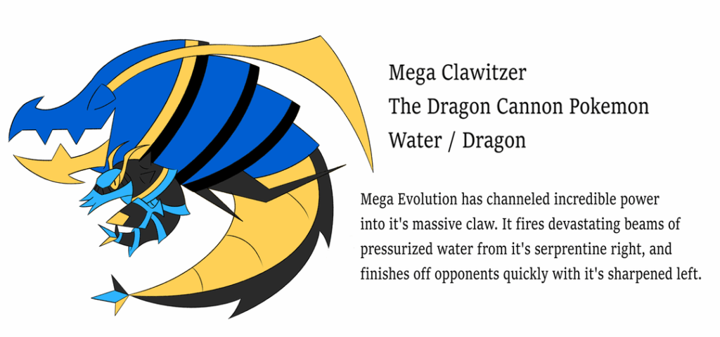 designing my own mega evolutions for the first time: Mega Clawitzer and Mega Carnivine