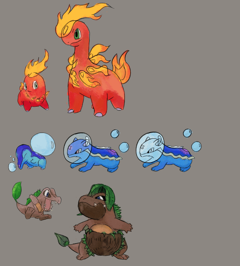 Pokemon Johtotype - starter designs (2nd evolutions)