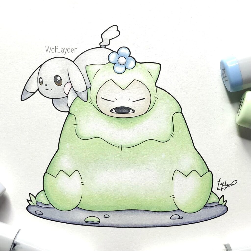 A quick drawing of Mosslax & Peakychu I did! [OC]