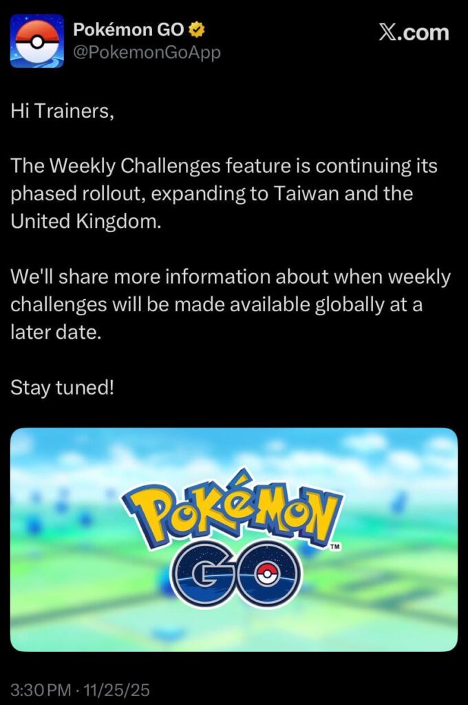 The Weekly Challenges feature is continuing its phased rollout, expanding to Taiwan and the United Kingdom.