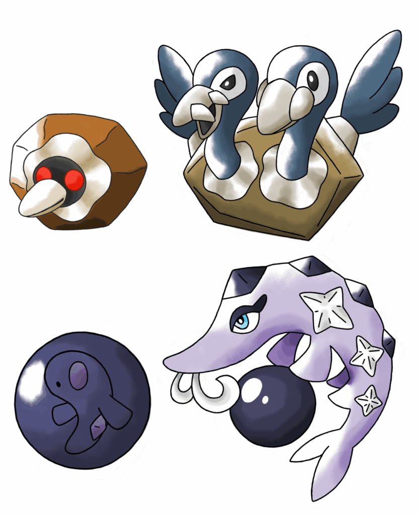 New aquatic mons make a splash! Meet Delpisces and Gansacle!