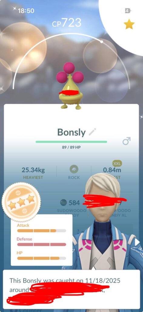 XXL shiny bonsly I got from a 2KM egg today!