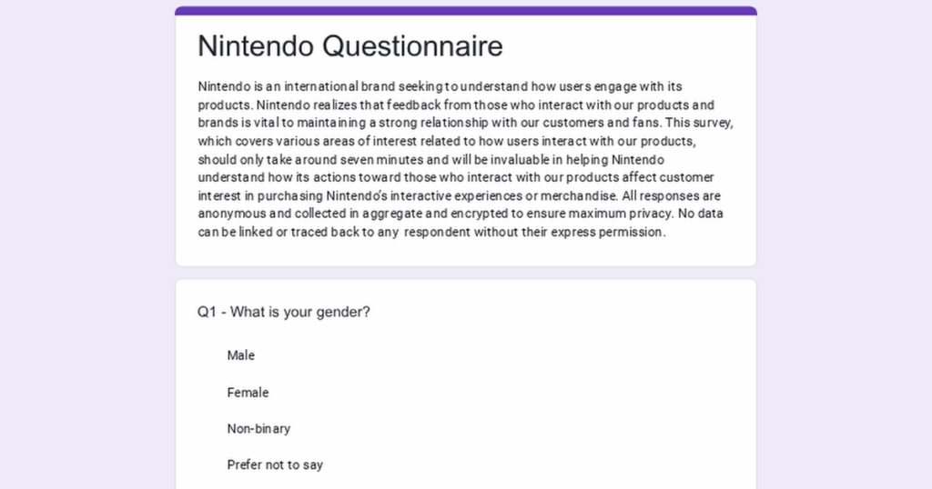 Nintendo Survey Request - college project