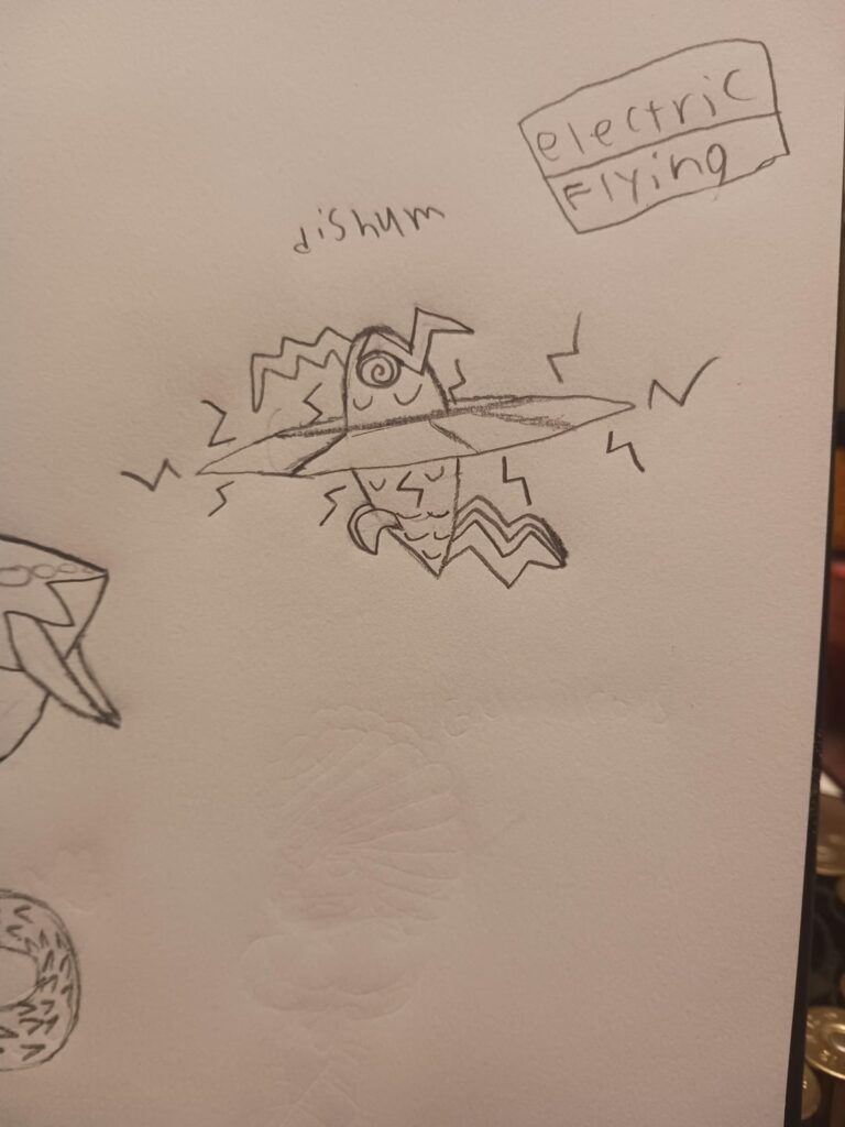 And notes on how to improve these fakemon designs of mine? Dishum is based off humming birds and tops, and Diseyeiper is based off the eyelash vipers and Heliconia flowers
