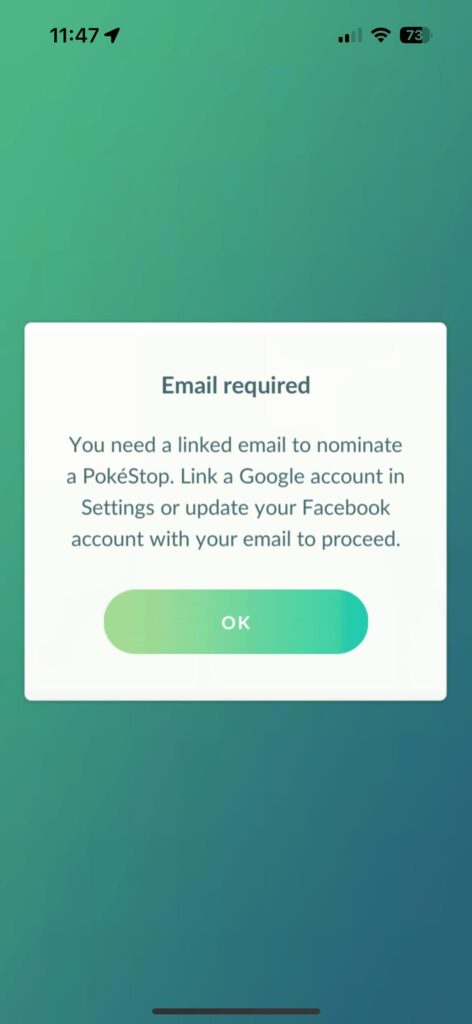 Can’t submit new stops says I need to link account