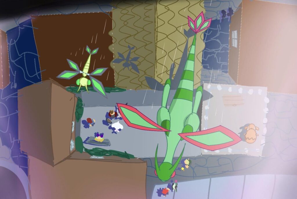Flygon and Vibrava fly over the city! -Daily Dose of Flygon Art 2-
