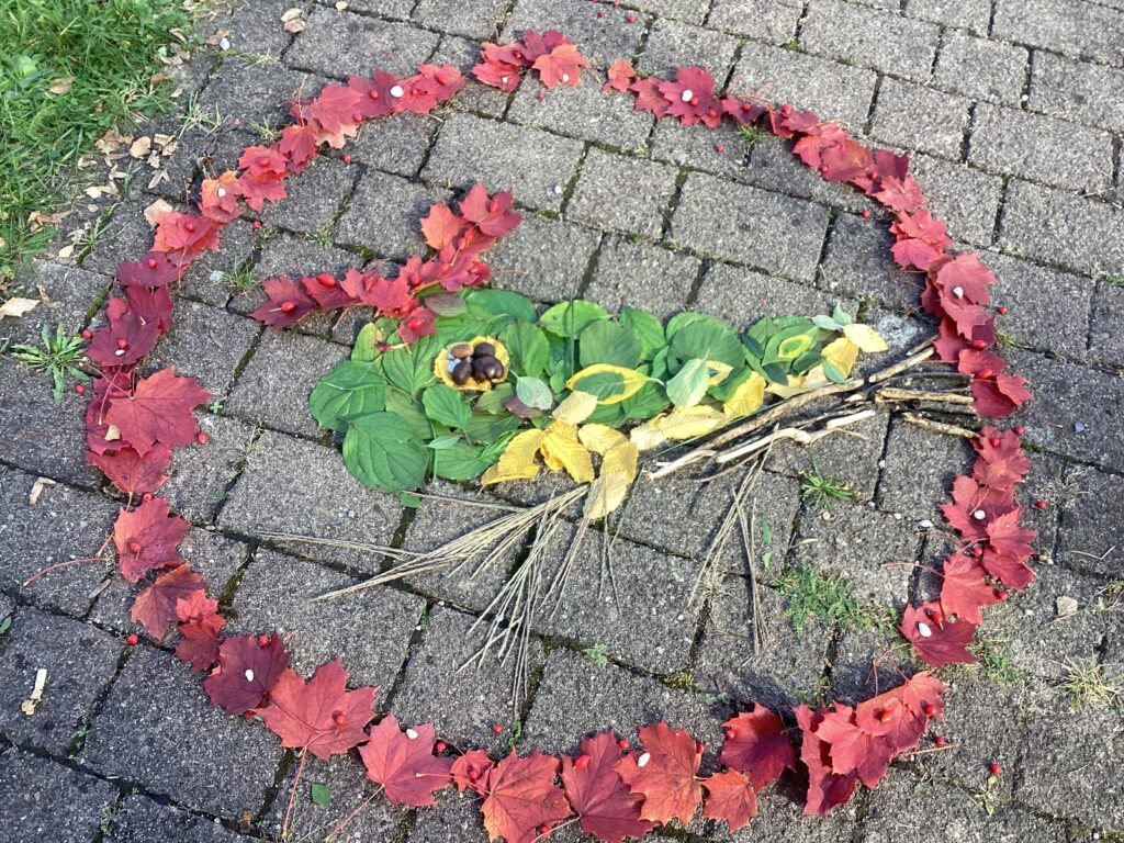 I made a caterpie out of leaves for art class