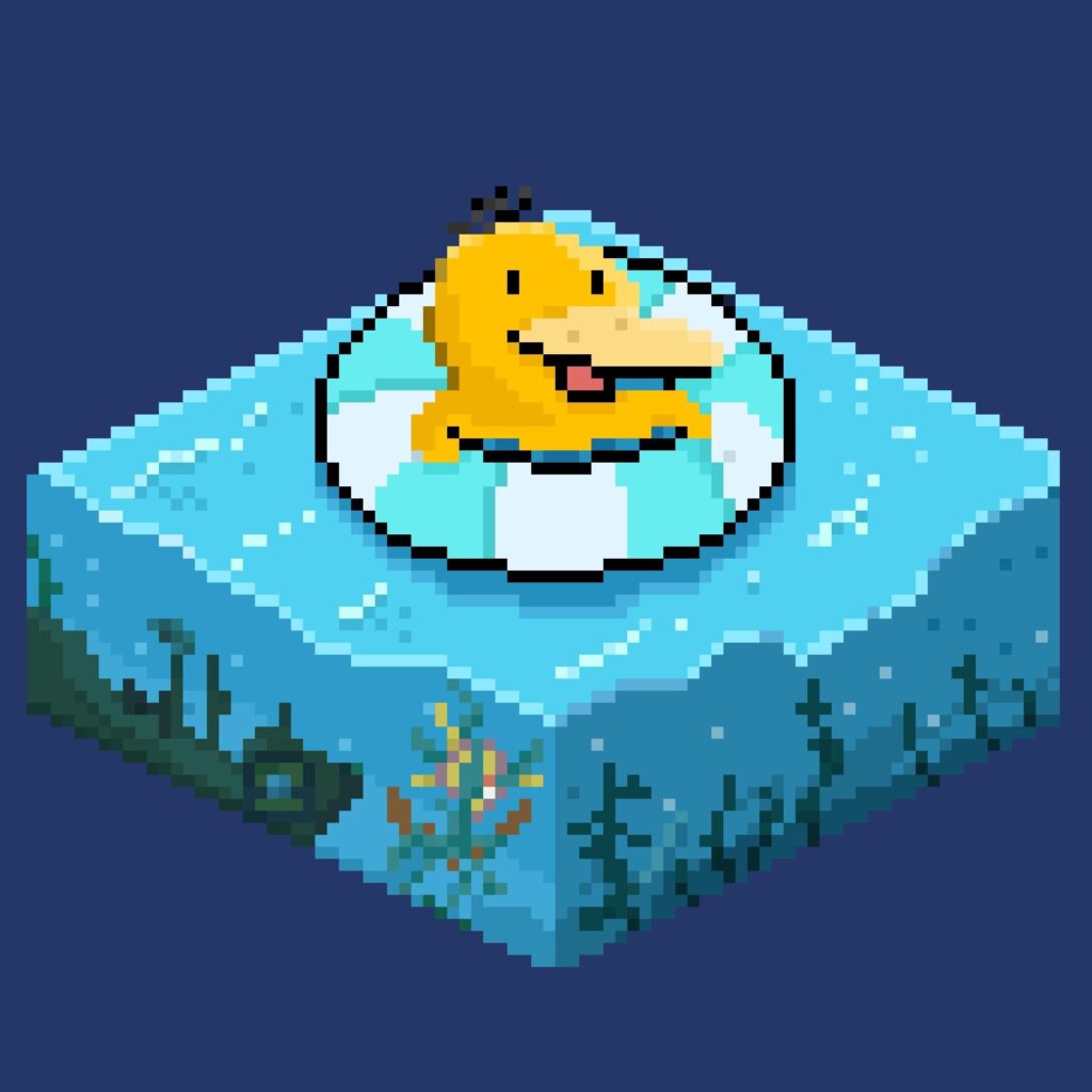Innocent psyduck swimming: pokemon pixel art isometric