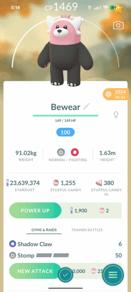 Evolving Stufful into Bewear not giving Drain Punch during Wild Area