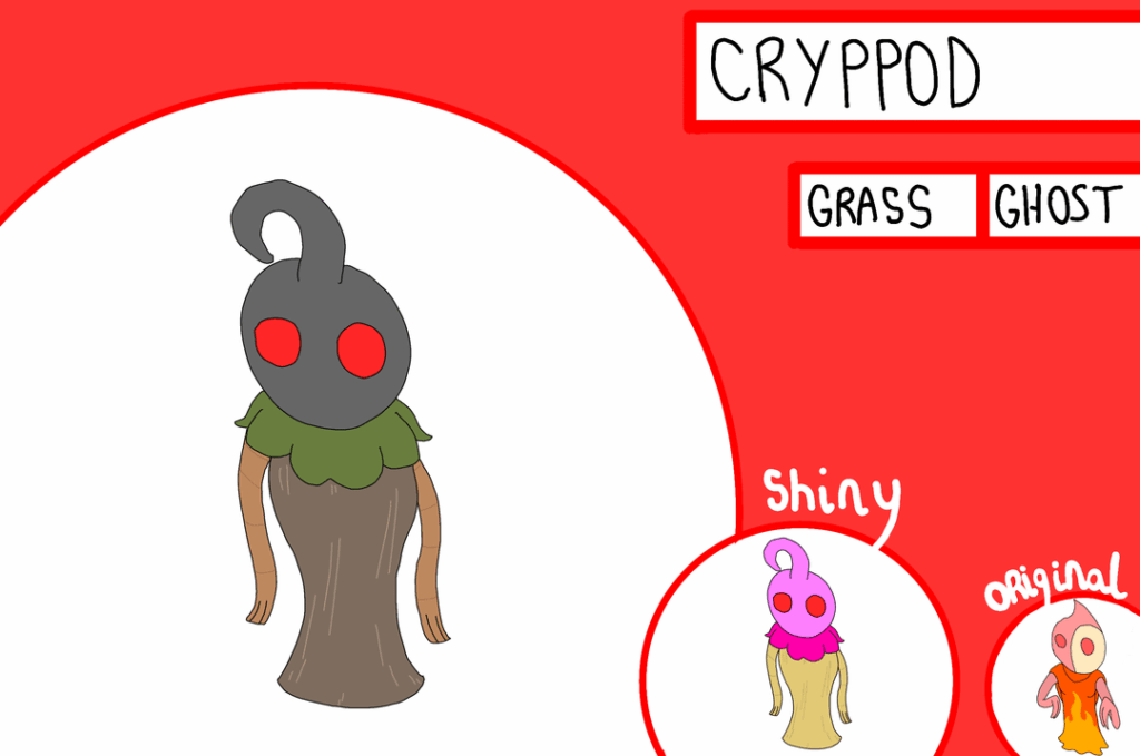 With a change of type and location, this Pokemon now roams the mushroom swamps as its rare encounter... Meet Cryppod, Swampagan and Mytherlium, the second Elemental Ghost of Tamago!