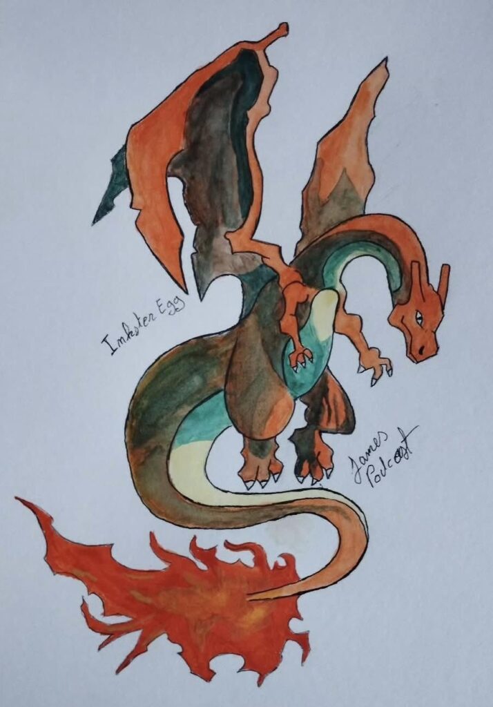 My Inkster Egg entry for today’s theme: Dragon 🐉 (Watercolor Charizard!)