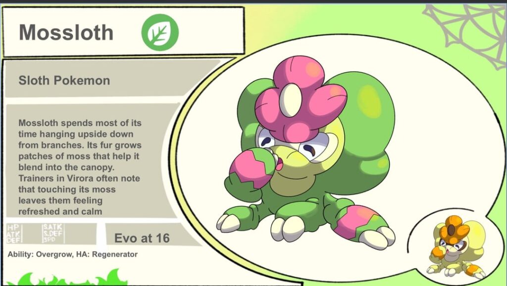 The grass starter Mossloth [Virora Region]