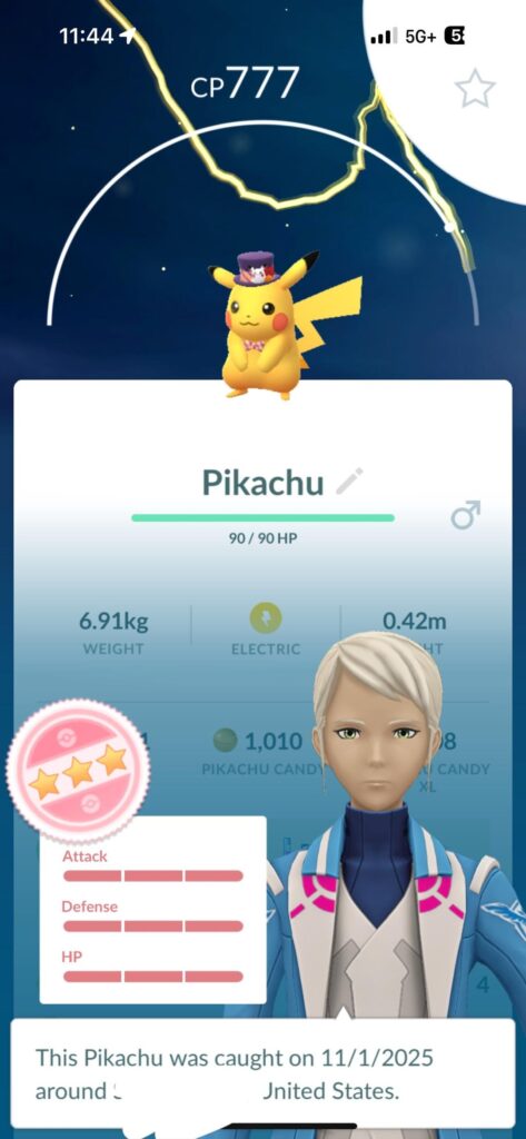 Found a Pikachu with CP 777 on my walk home… and yeah, luck was real 😳