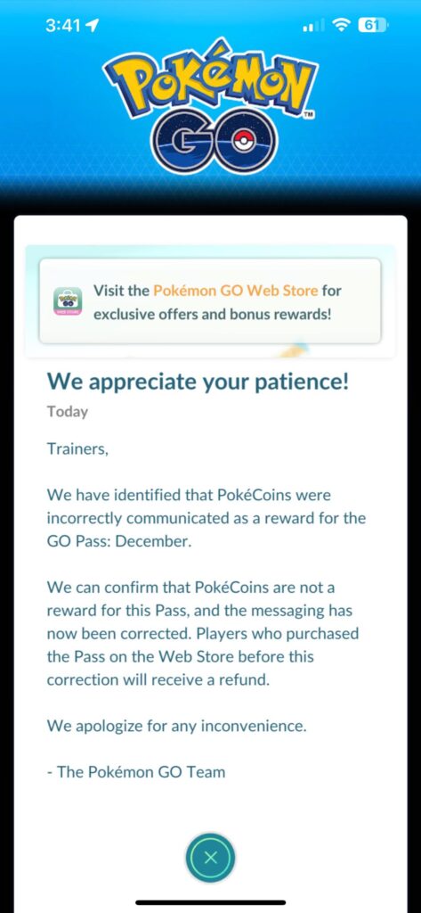 Incorrect Pokecoins in GO Pass