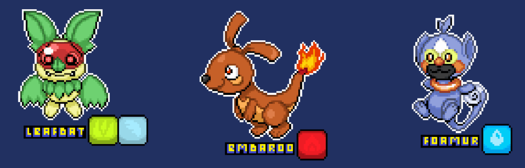 Introducing, my Fakemon Starters.