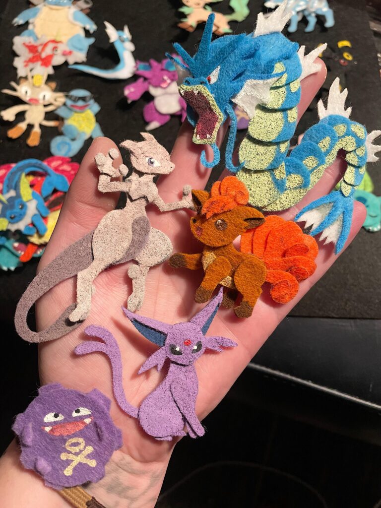Some of my favorite felt Pokémon pins I’ve made