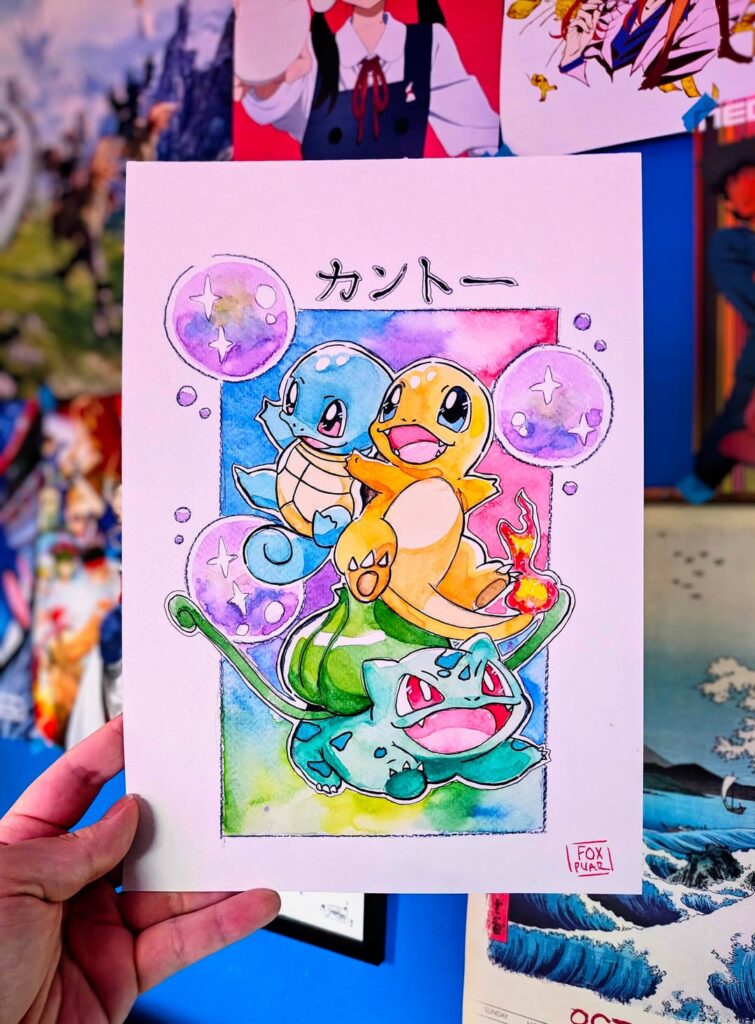 Kanto Starters painted with watercolors ✨[OC]