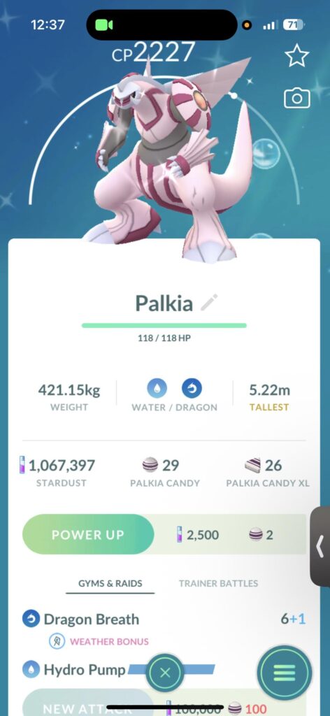 Shiny Palkia Dex Registered