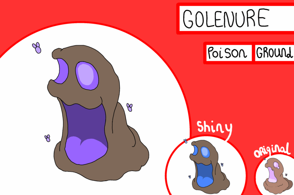 Another returning Pokemon, and another you can find on the Blackrocks, though this one also manages to snurgle its way into Grand Erimos, the desert between you and your next destination... Meet Golenure, Conskrakt and Gualossos, the stinkiest Pokemon in the roster!