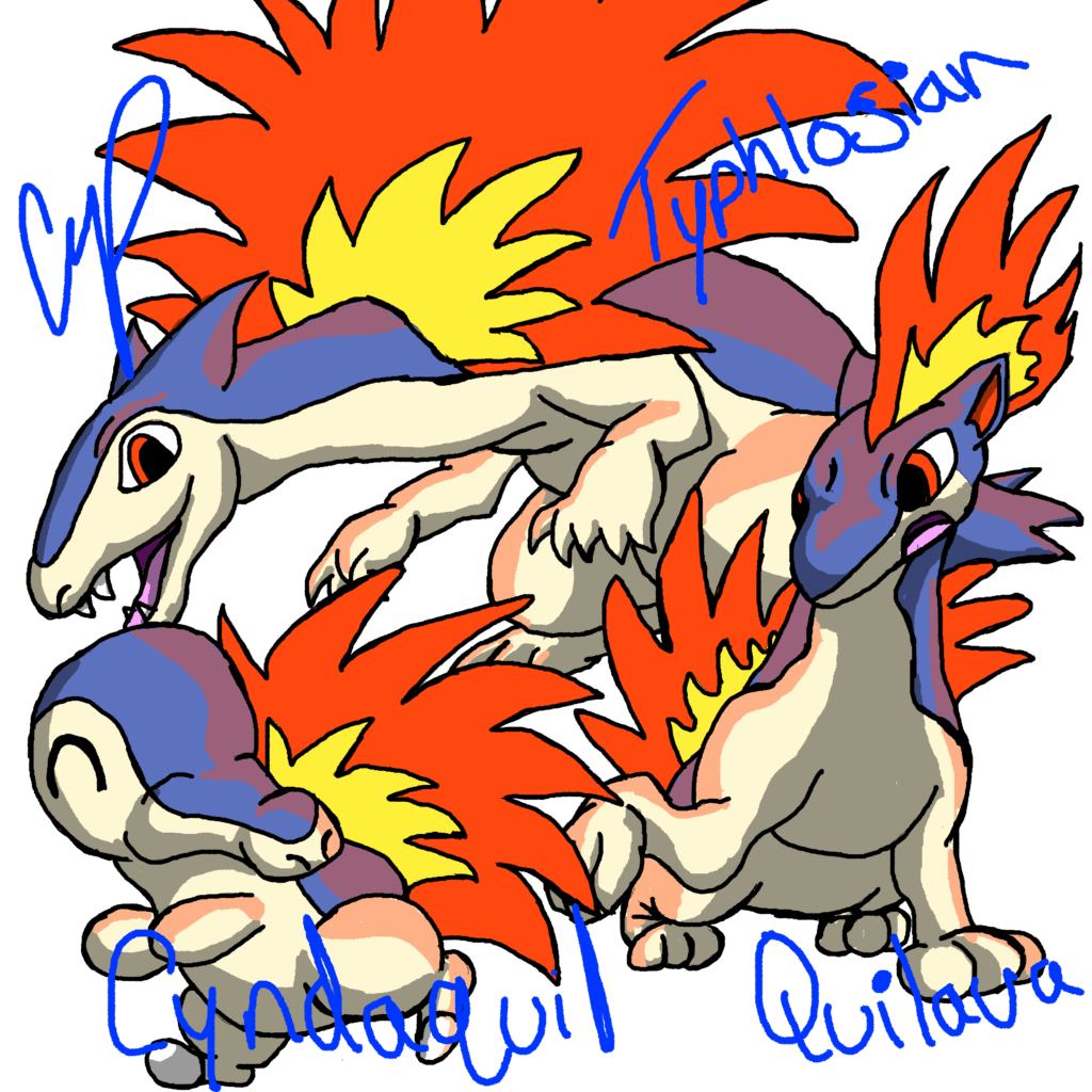 Cyndaquil, Quilava, and Typhlosian