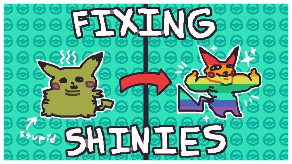 [OC] thumbnail i used for a video i made about green shinies 🦖