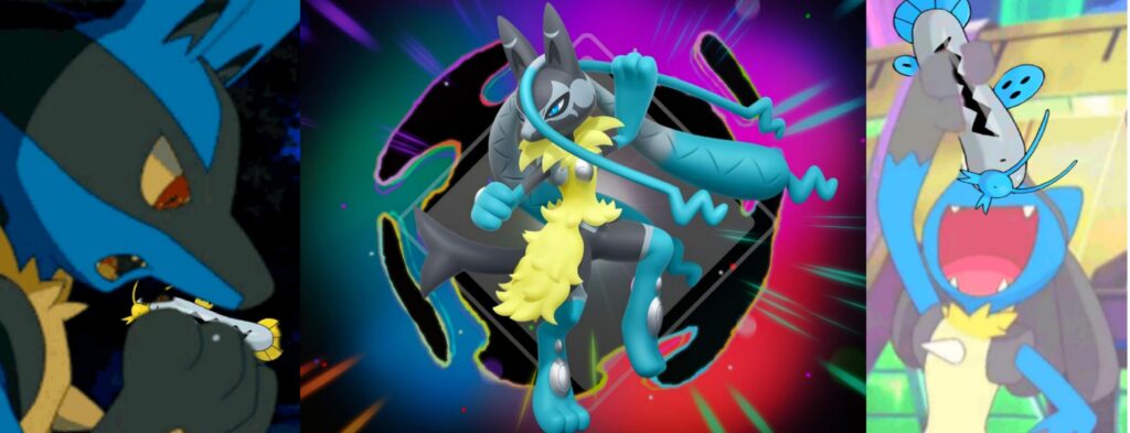 "This form can only be achieved if the Lucario follows a strict training plan which consists in only consuming Barboach-based dishes"