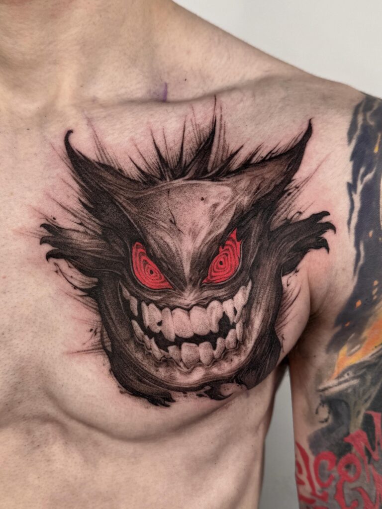 Gengar Tattoo I did! My twist to this beloved pokemon