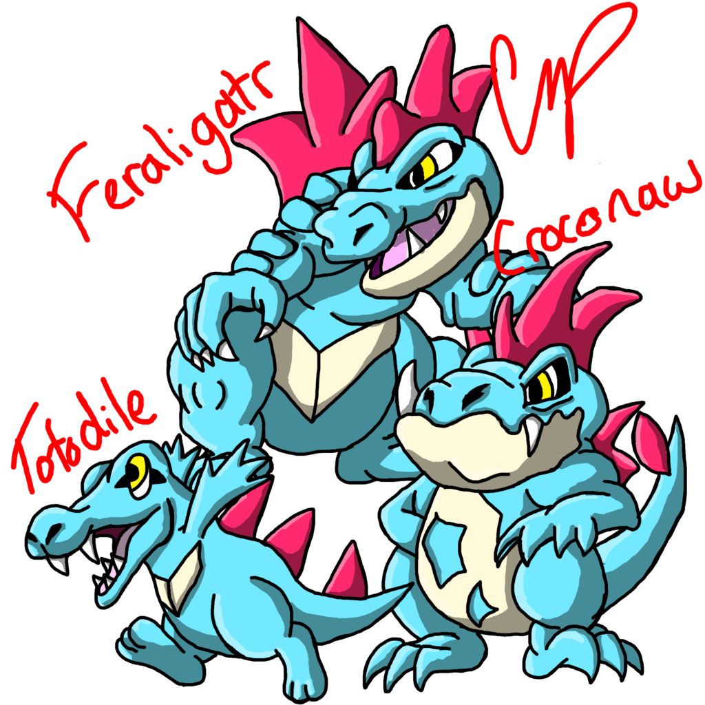 Totodile, Croconaw, and Feraligatr