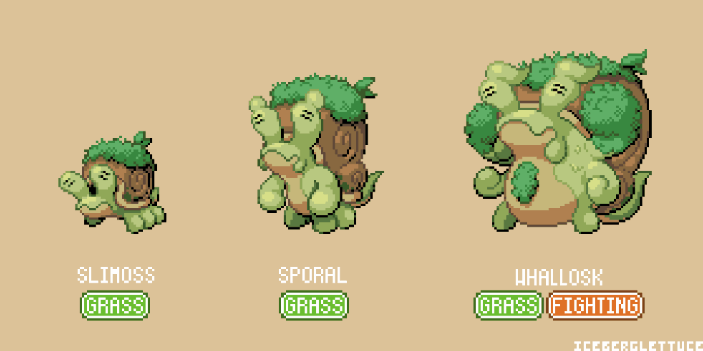 Snail-themed Grass starter line for my region!