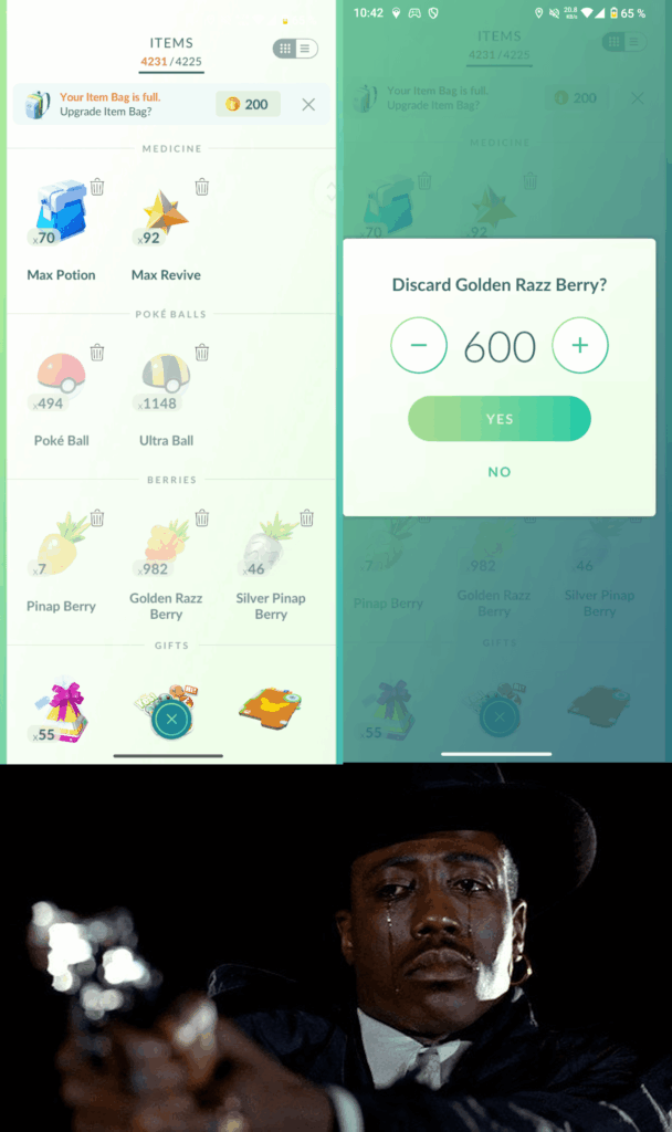When you have to throw away a ridiculous amount of premium items just to have space again