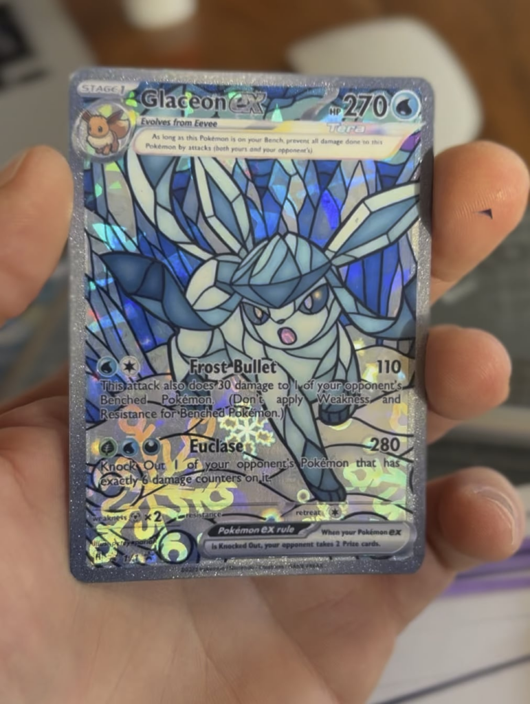 since many of you liked the Vaporeon, i tried making a custom Stained Glass Glaceon ex Snowflake Holo