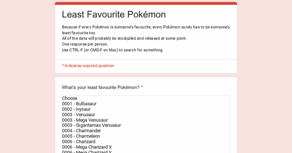 Least Favourite Pokémon Survey