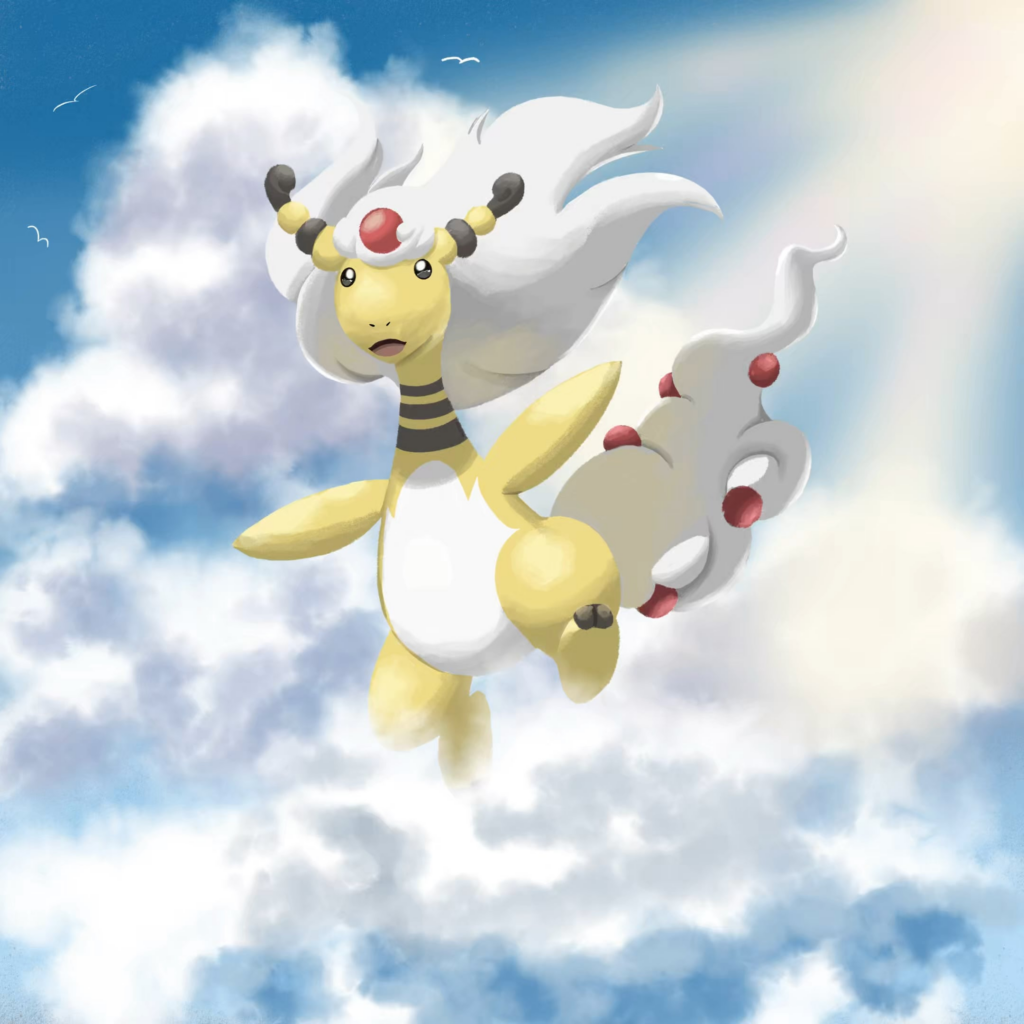 I drew Mega Ampharos (メガデンリュウ)!